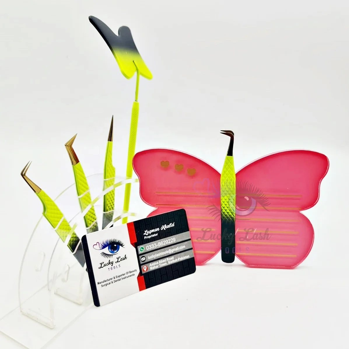 Green And Black Drop Color Combination with Butterfly Shape Mirror Eyelash Extension Tweezers Solid Stainless Steel Customized