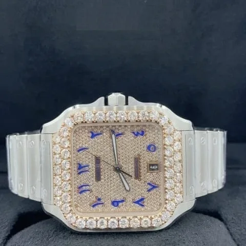 VVS Premium Handcrafted Men Luxury Watch, Two Tone Gold Plated Men Watch, Half Iced Out Hip Hop Diamond Watch