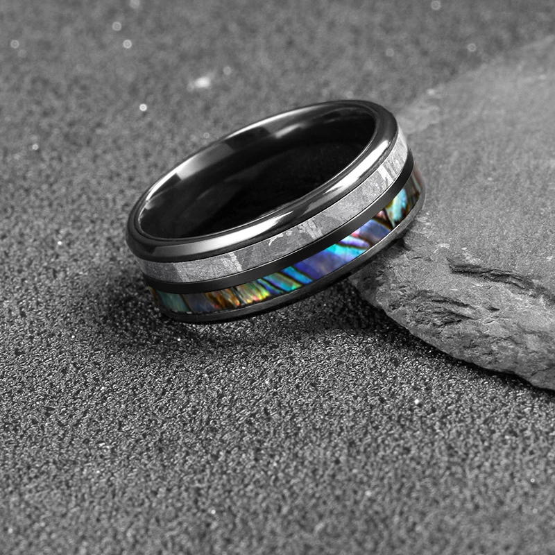 Tizti Jewelry Wholesale Rings Jewelry 8MM Men Ring Meteorite Black Zirconium Titanium Tungsten Ring