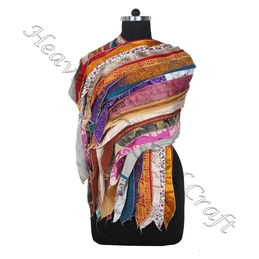 Indian Wholesale 15 Strips Silk Stole Scarves & Shawls Direct From Manufacturer Sari Patches Reversible Scarf Colorful Striped