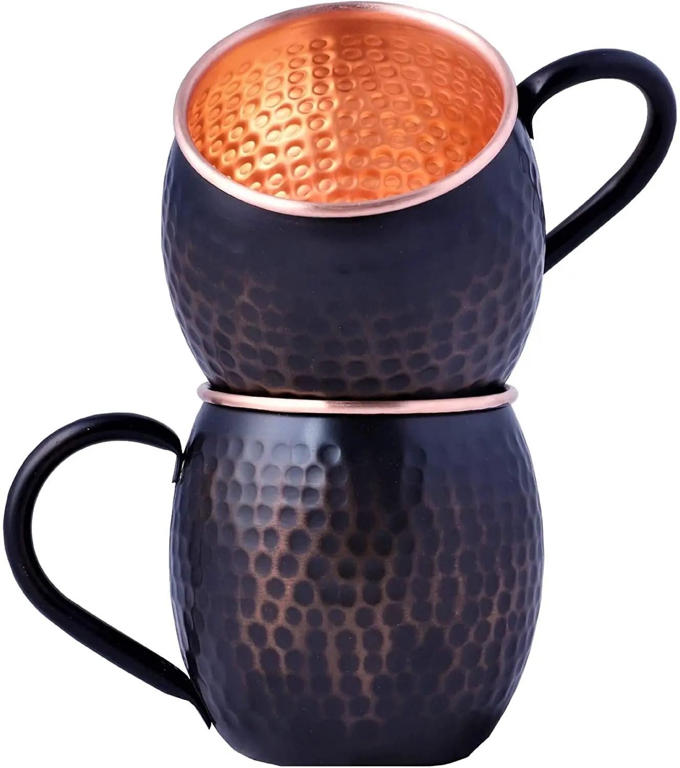 Hammered Design Black Finished Pure Copper Mug Set of 2 Black Powder Coated Moscow Mule Coffee Mug Copper Mug