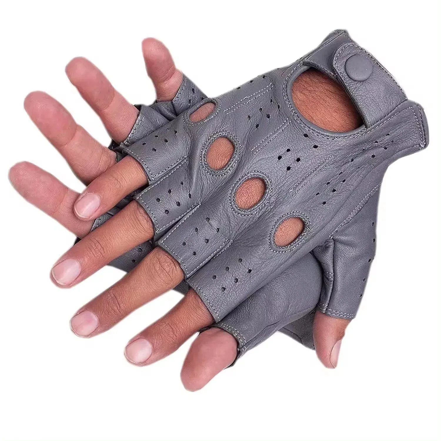 Unisex Half Finger Driving Gloves Genuine Cowhide Smooth Leather Breathable and Comfortable Premium Driving Gloves