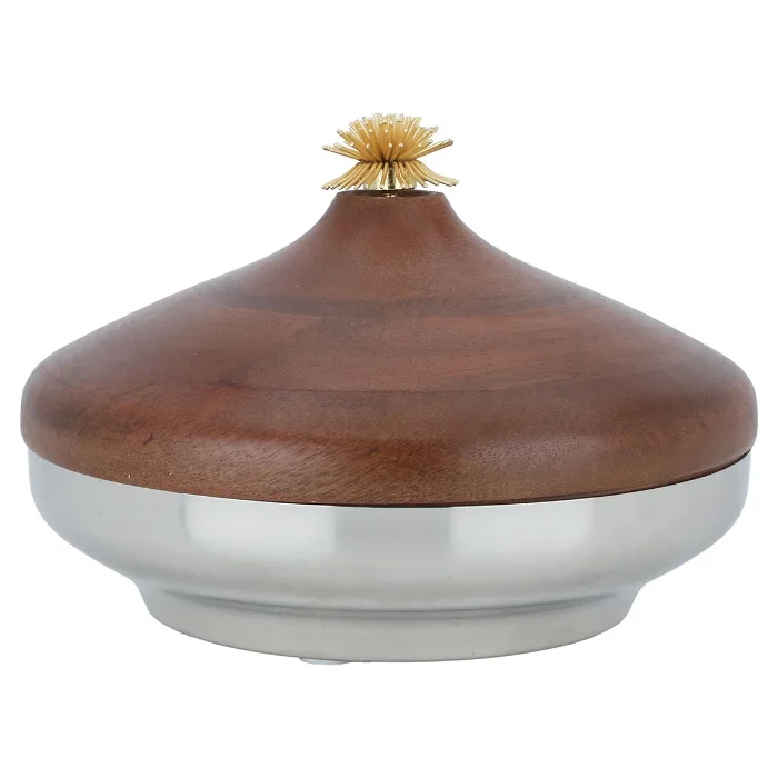 Trending Arabic Calligraphy Style Hammered Canister In Metal With Wooden Stand For Wedding Hotel Table Top Serving Use Canister
