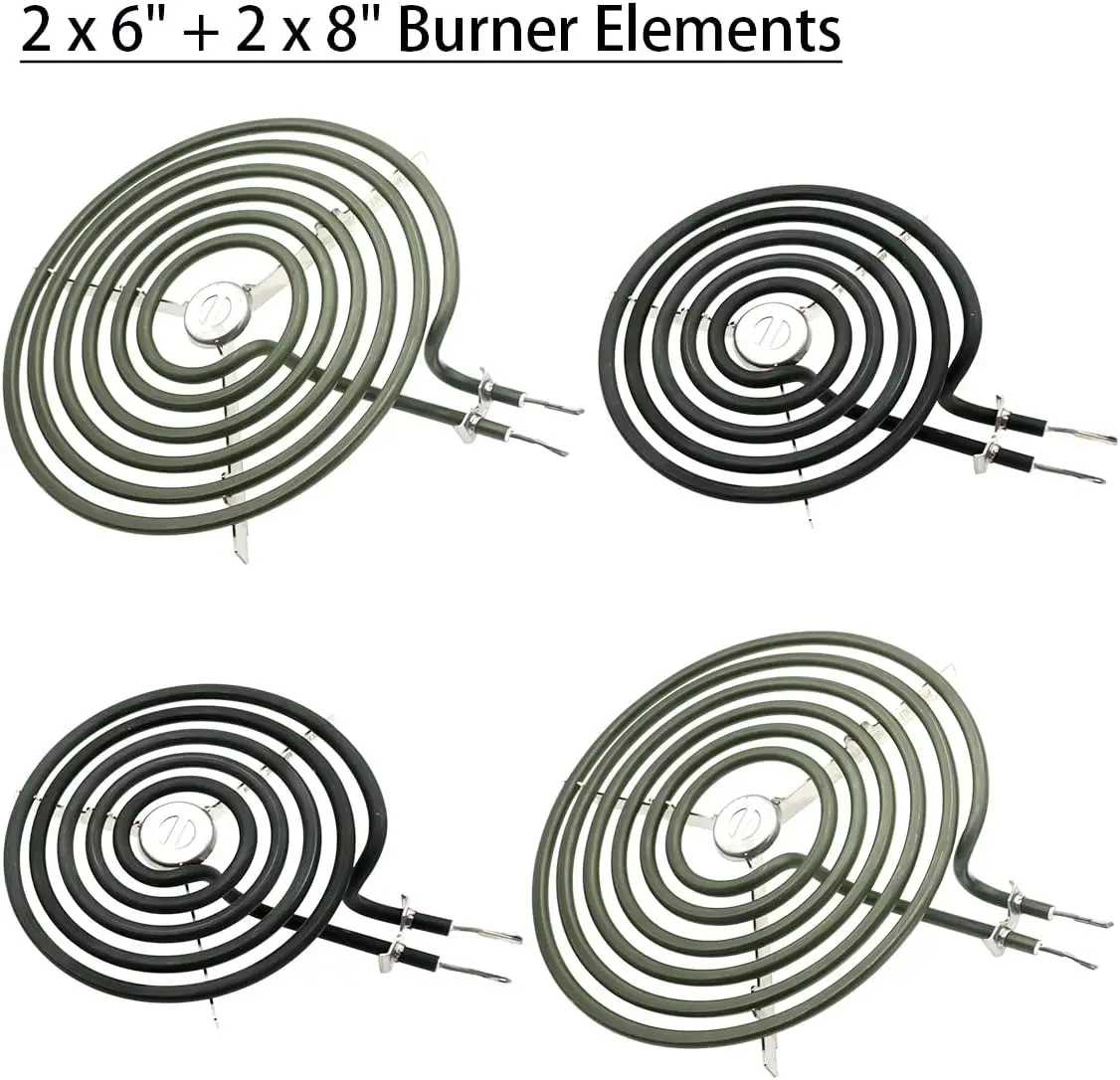 WB31M20 WB31M19 Porcelain Drip Pans and WB30M1 WB30M2 Electric Range Stove Burner Set, Replacement for G. E Hotpoint Range Stove