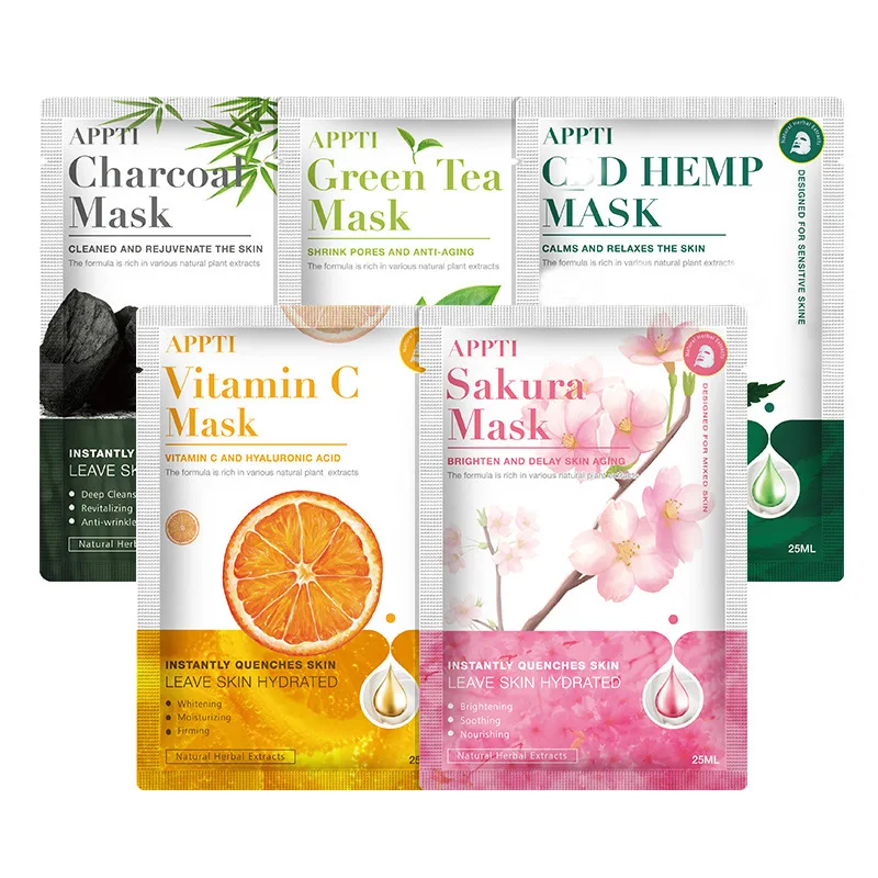 OEM Cosmetic Natural Organic Fruit Face Mask Skin Care Vitamin C Sheet Mask Hydrating Moisturizing Korean Facial Mask