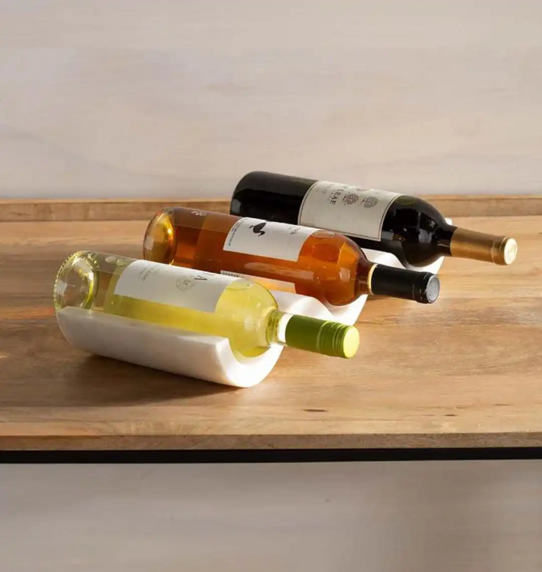 Hand-Carved Stone Marble Wine Bottle Holder Unique Stand-Up Cooler for Champagne & Wine Storage