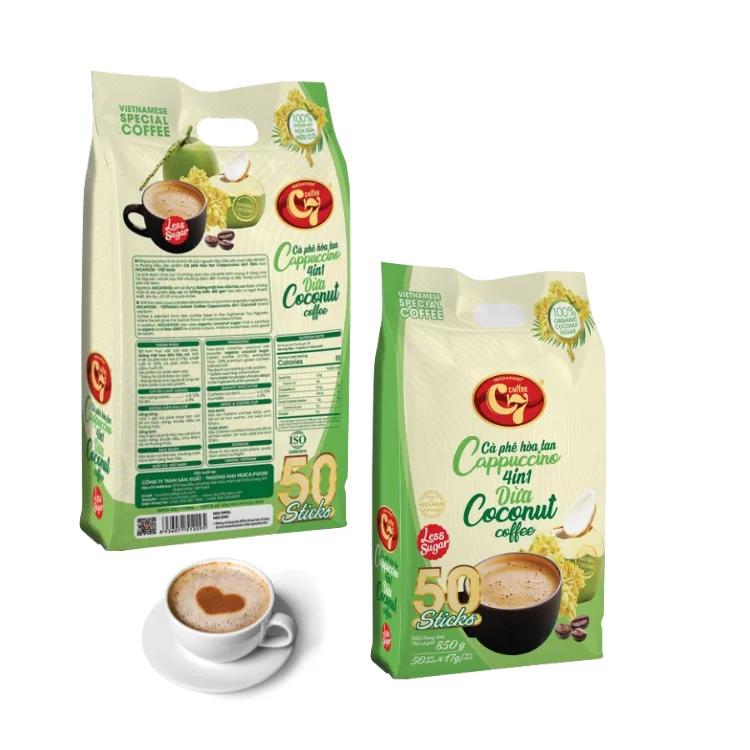 Instant Coffee Powder Good Quality Cappuccino 4 In 1 Using With Hot Water Taste As Coconut Coffee Made In Vietnam Factory