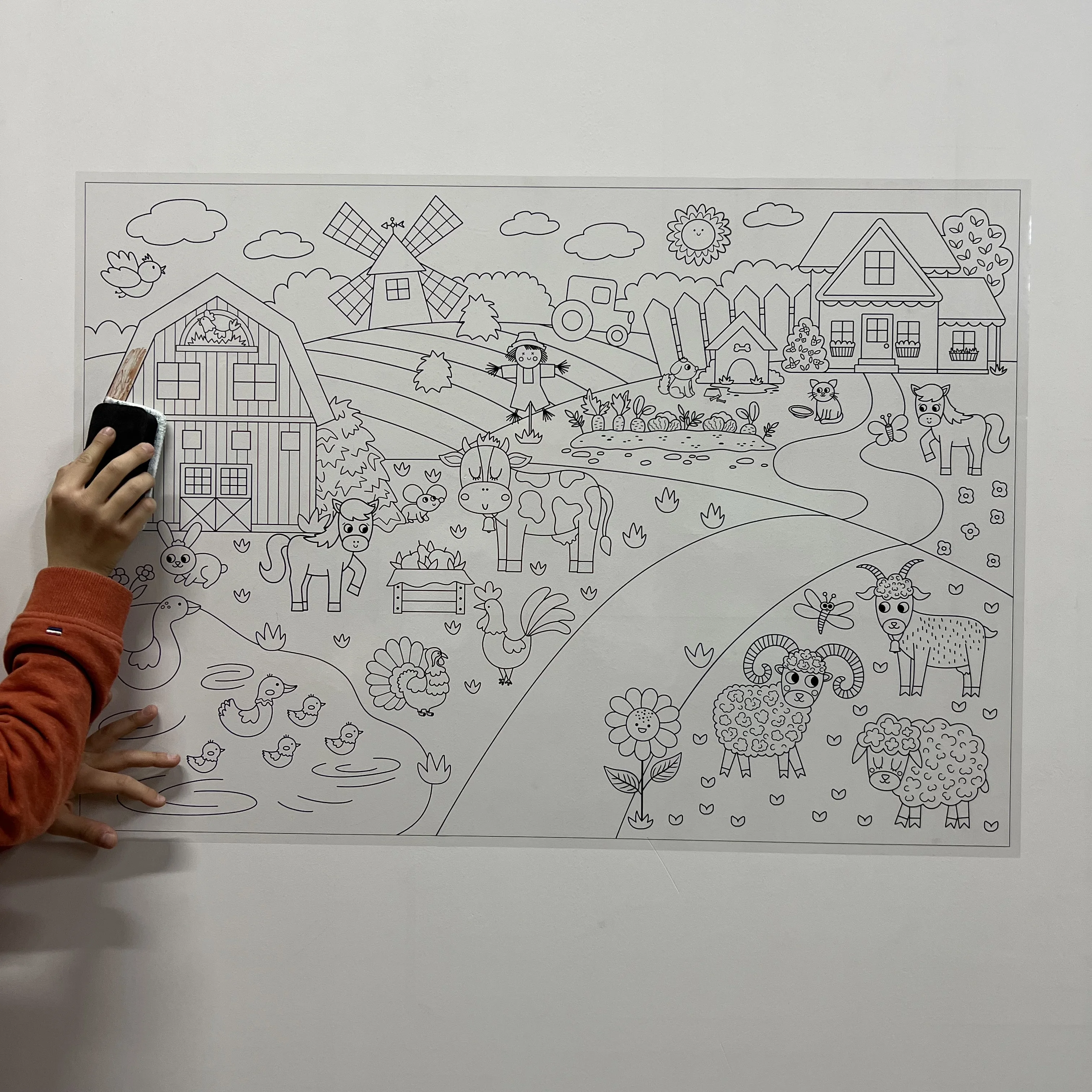 Dry Erase Kids Painting Activity Decal Model-2 Reusable Durable Polystyrene Material Holds The Surface With Static Electricity