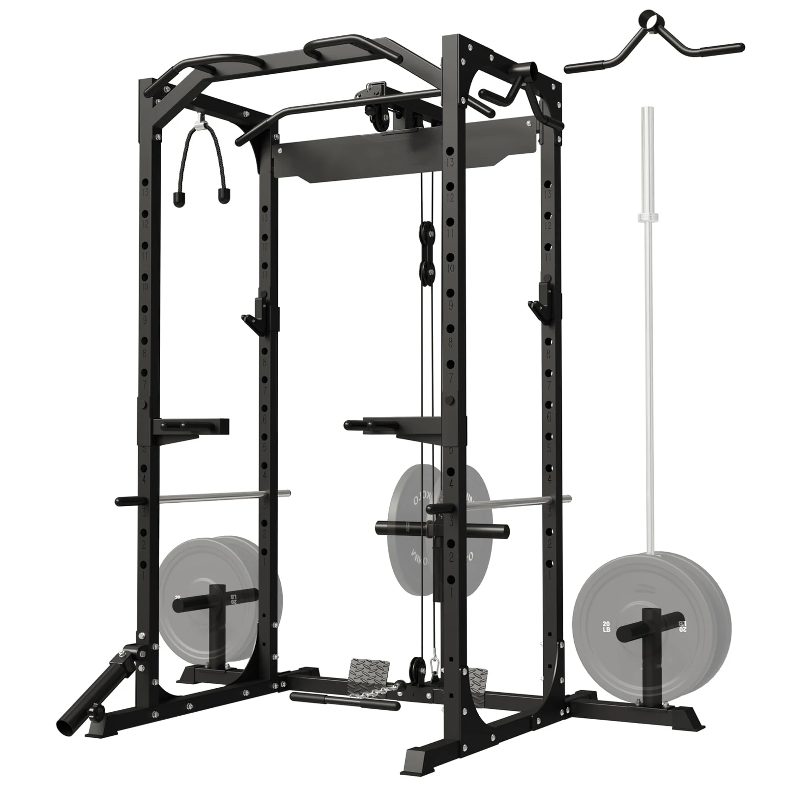 Power Rack All In One Multi Functional Fitness Trainer With Pulley Cable Crossover Full Cage Squat Rack