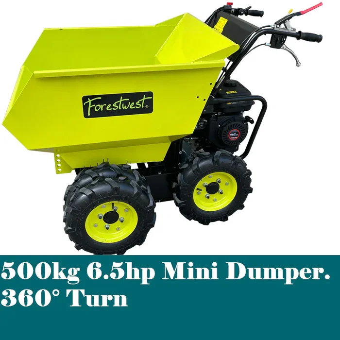 500KG Motorized Wheelbarrow Petrol Power 6.5HP Wheelbarrow 3F/1R Mini Dumper 360 Degree Turn 5.5Km/h