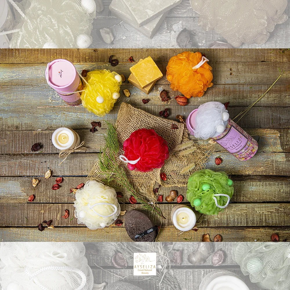 Turkish Bath Pouf With Fruit Soap Beads By Ayseliza  Premium Shower Mesh Foaming Ball Shower Puff Sponge Exfoliating Scrubber