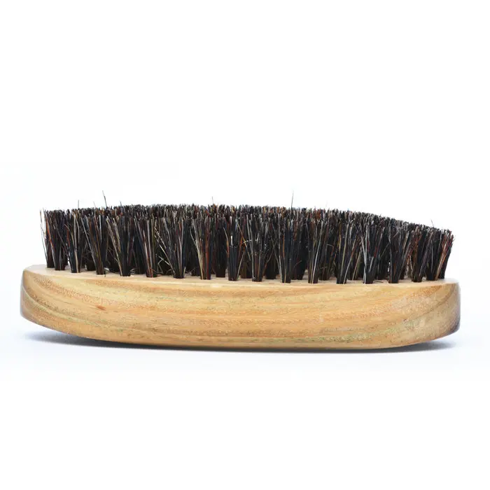 High quality Green sandalwood handle wild boar bristle beard oil brush with customized laser logo free sample