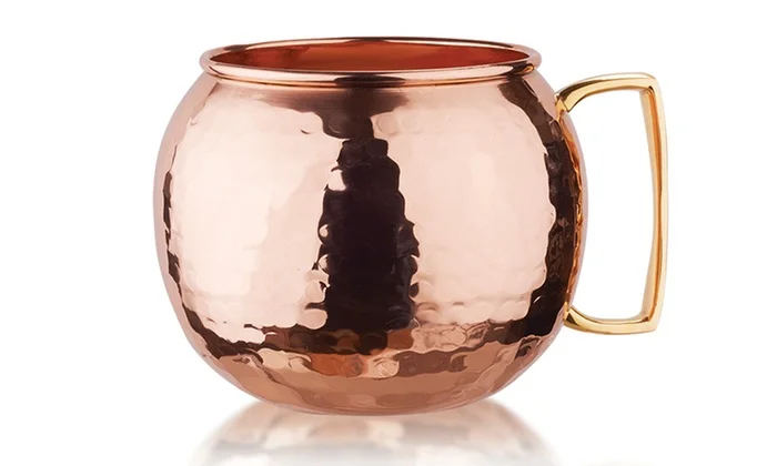 8 - ROUND SHAPE COPPER MUG - HAMMER - D HANDLE