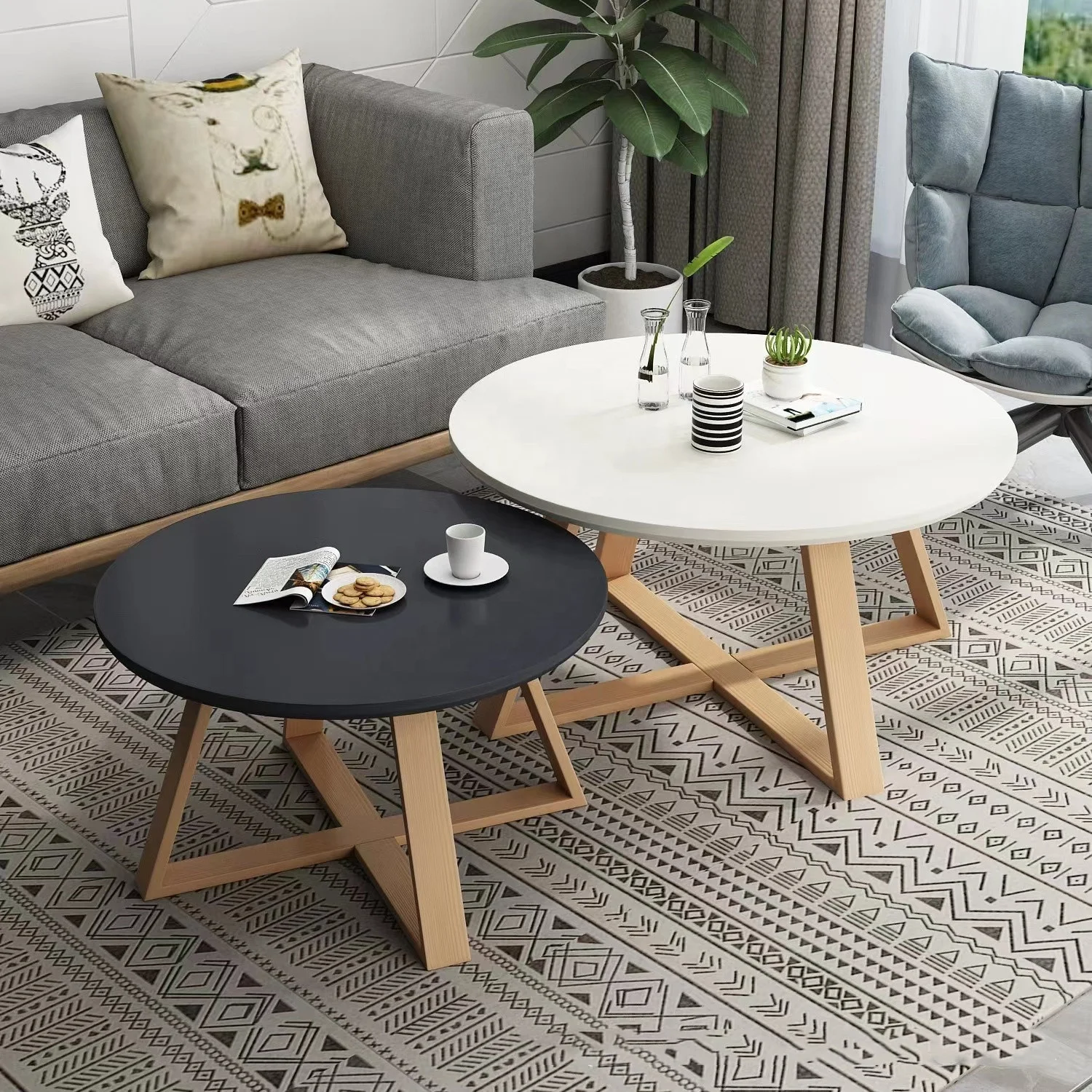 Nordic Round Coffee Table Modern Simple Apartment Household Living Room Furniture Sofa Side Balcony Creative Wooden Tea Table