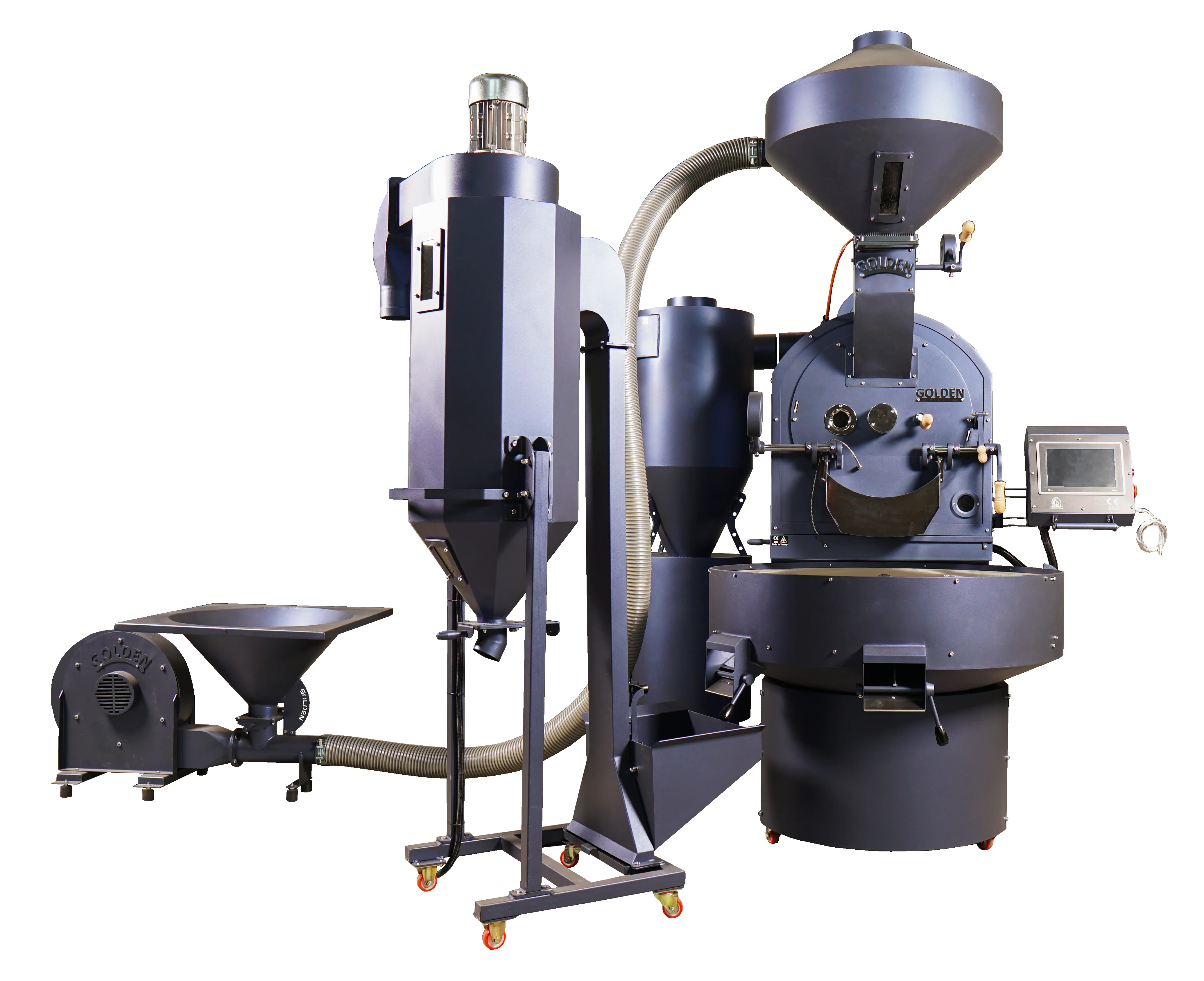 GR30  Golden Coffee Roaster with Loader Commercial Coffee Roaster, 30KG Capacity Green Bean Roasting Machine, Cast Iron Drum