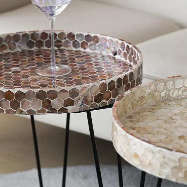 High Quality Luxury White Ariel Capiz Side Table Modern Design with Mother Pearl Inlay Living Room Coffee Table Set Made Vietnam