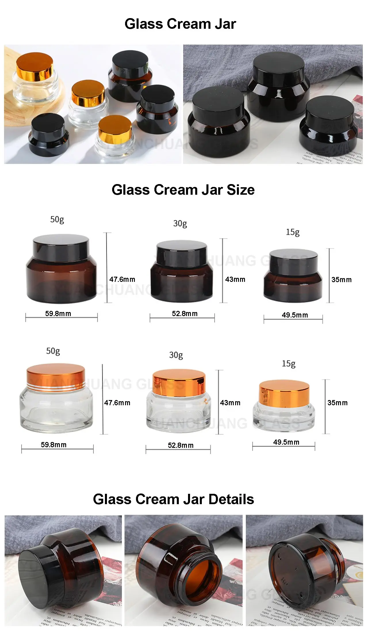 2024 wholesale factory 5g 10g 15g 20g 30g 50g 100g Cosmetics Skincare Eye Cream Containers Face Cream Glass Jar with Lid