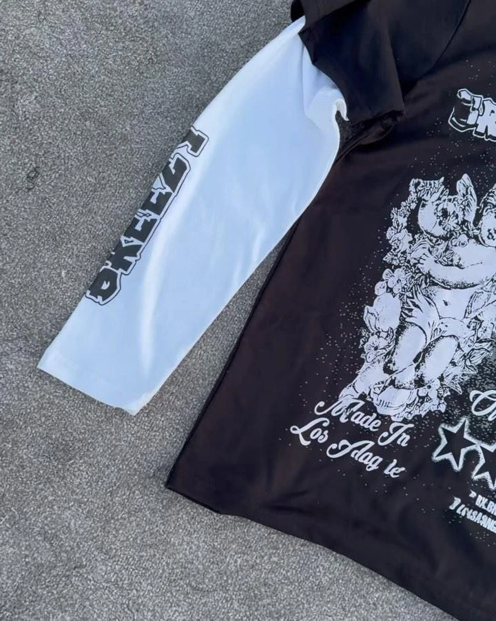 Customized Streetwear Cotton Boxy Tee Print Jersey Tshirt Double Layer Thick Collar Long Sleeve T-Shirts For Men