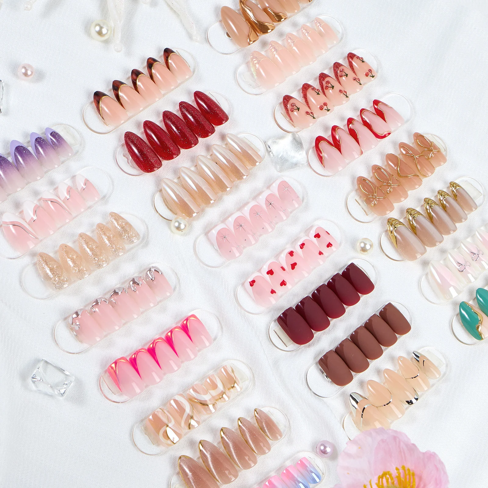 Private Label Reusable Fake False Nails Set Wholesale Short Square Almond Custom Soft Gel 3D Luxury Handmade Press On Nails Tips