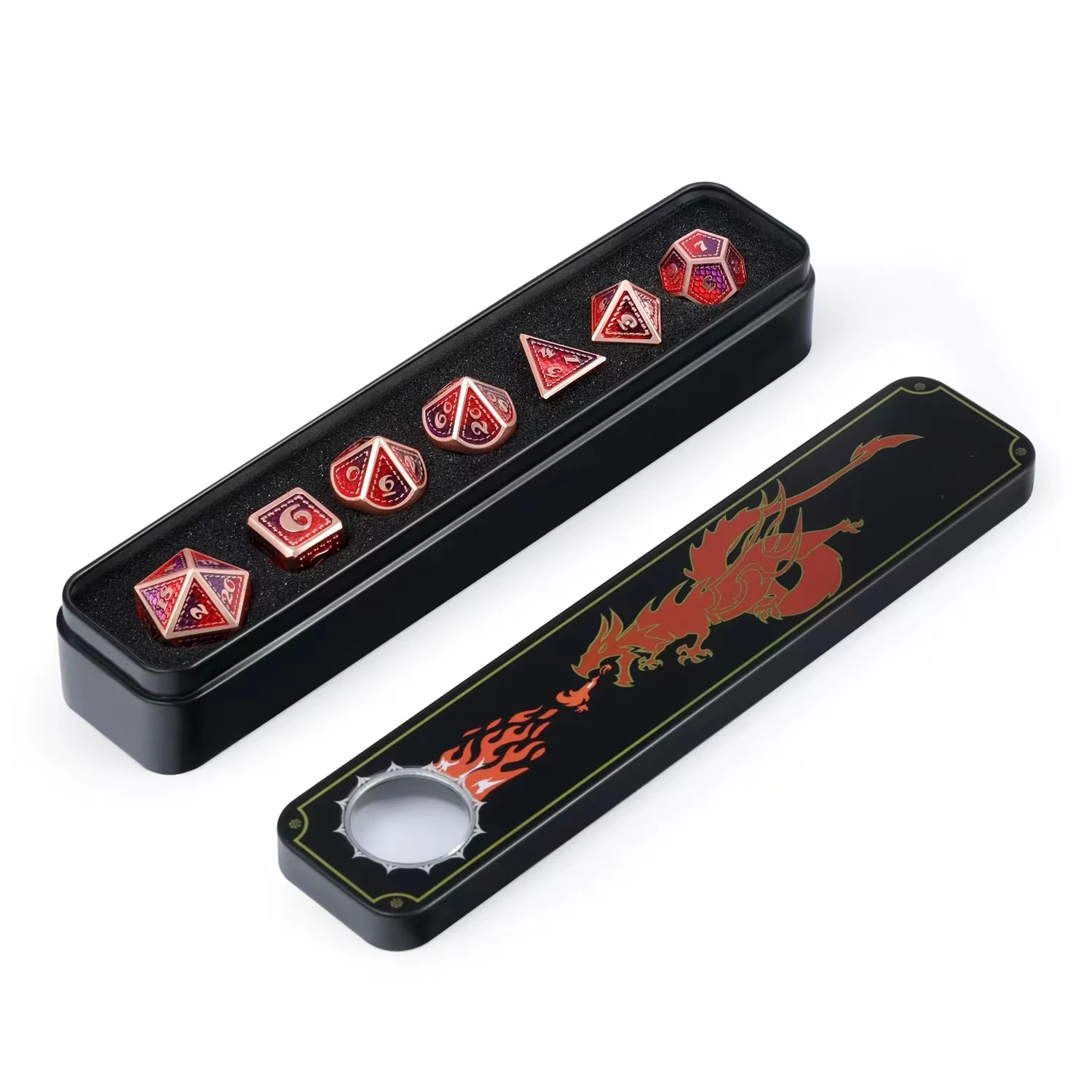 New design Metal Dice Set D4 D6 D8 D10 D12 D20 D100 Custom Metallic Dragon DND Dice Set for Dungeons and Dragons DND Dice Game