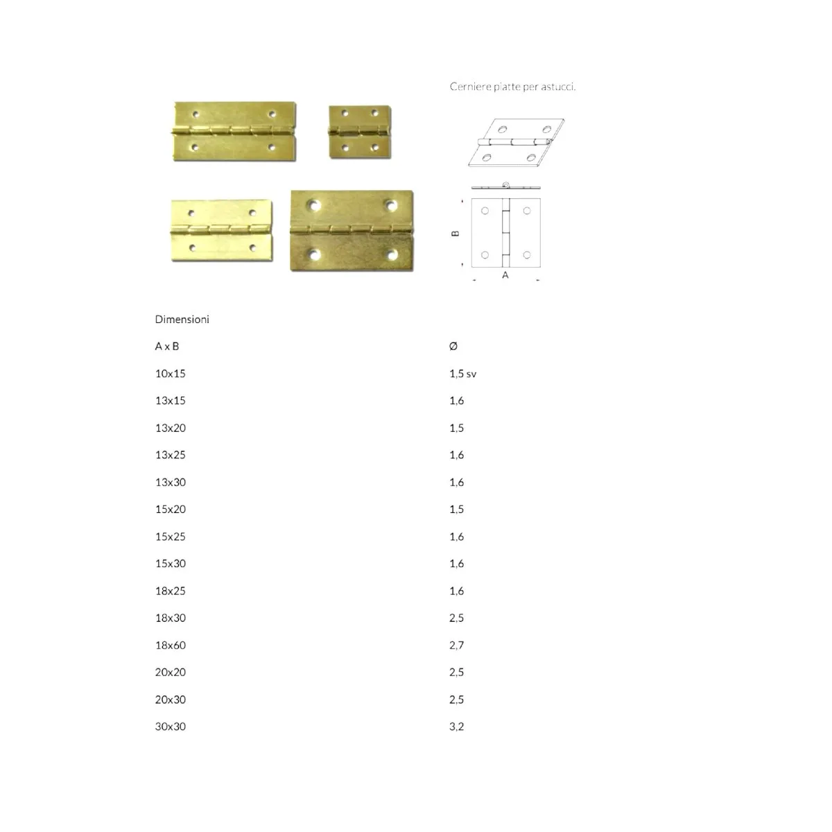 Italian Production - Heavy Duty Easy installation Hinge with Holes for Boxes and Wooden cases Box 10pcs 15x15 -