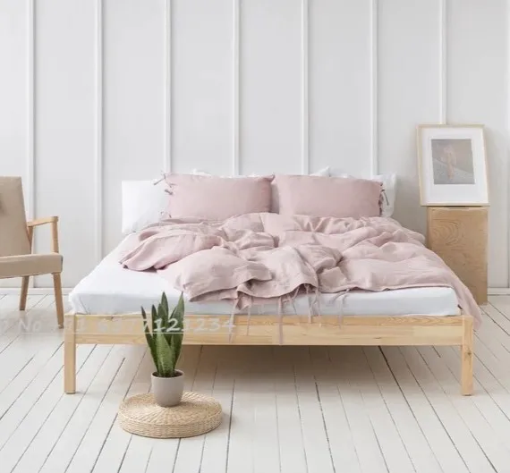 Оптовая продажа, комплект 100% льняных пододеяльников, комплект из двух наволочек с индивидуальным закрытием, цветные льняные постельные принадлежности для домашнего использования King