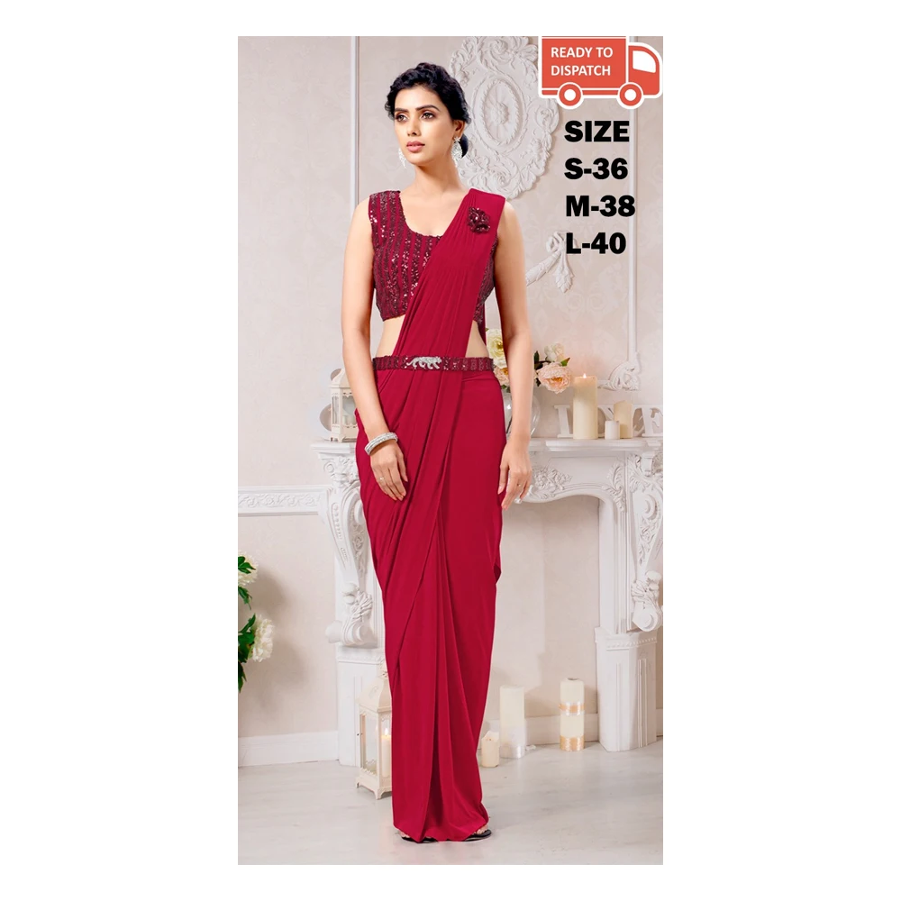 Best Quality Ladies Ready To Wear Lycra  Modern Stitch Blouse Designer Saree From Indian