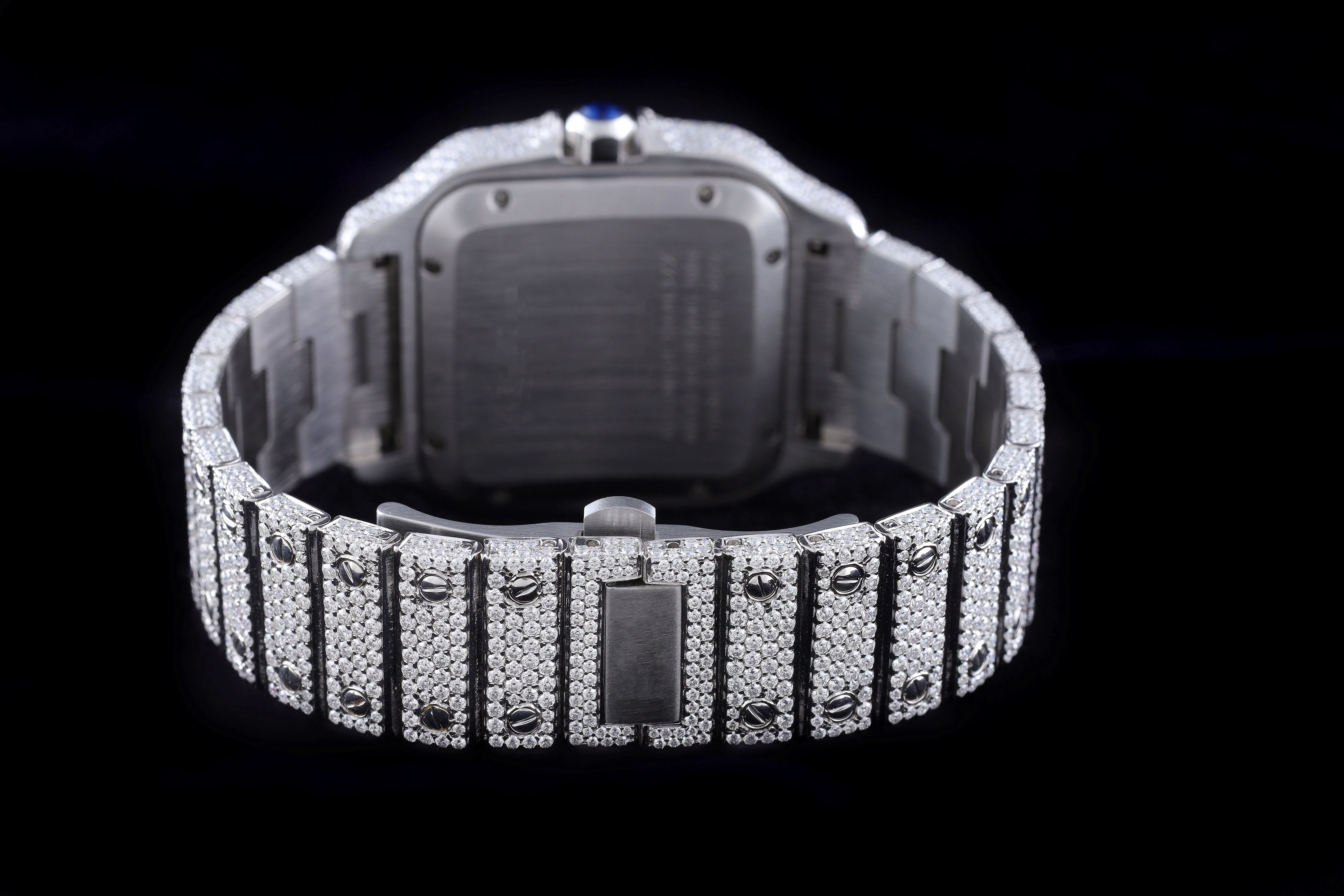 Stainless Steel Moissanite Studded Diamond Watch VVS Clarity Black Dial Analog Quartz Watches for Sale from India