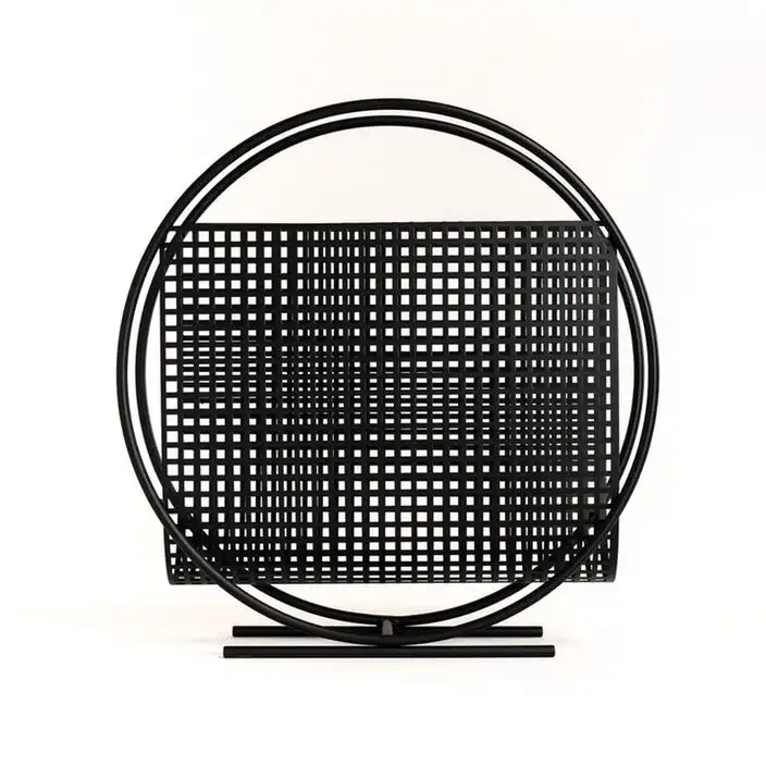 Contemporary Black Metal Magazine Organizer Modern Style Leather Holder for Stylish Office Storage Shape Magazine Organizer