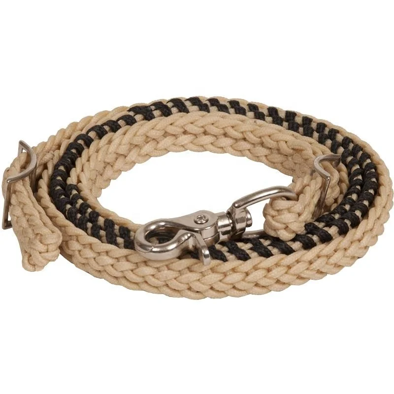 WHOLESALE EQUESTRIAN HORSE NYLON ROPE REINS DUAL TONE BEIGE BLACK COLOR COB-FULL-X-FULL CUSTOM FITTINGS & COLOR
