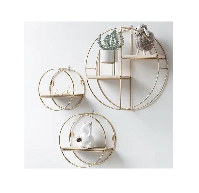 LUxury antique home decorative wall racks metal stand wooden 2 layer storage use kitchen washroom living room wall raks