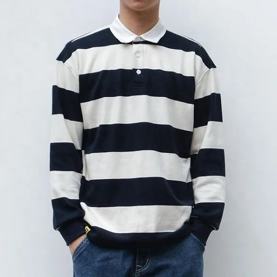 Wholesale Popular Custom Rugby Shirt Men Striped Rugby Polo Long Sleeve Shirt With Your Own Brand