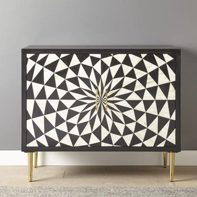 Bone Inlay Illusion 2 Door Cabinet Black Living Room Home Furniture Bone Inlay Chest For Luxury Interiors Chest Of Drawer USA UK