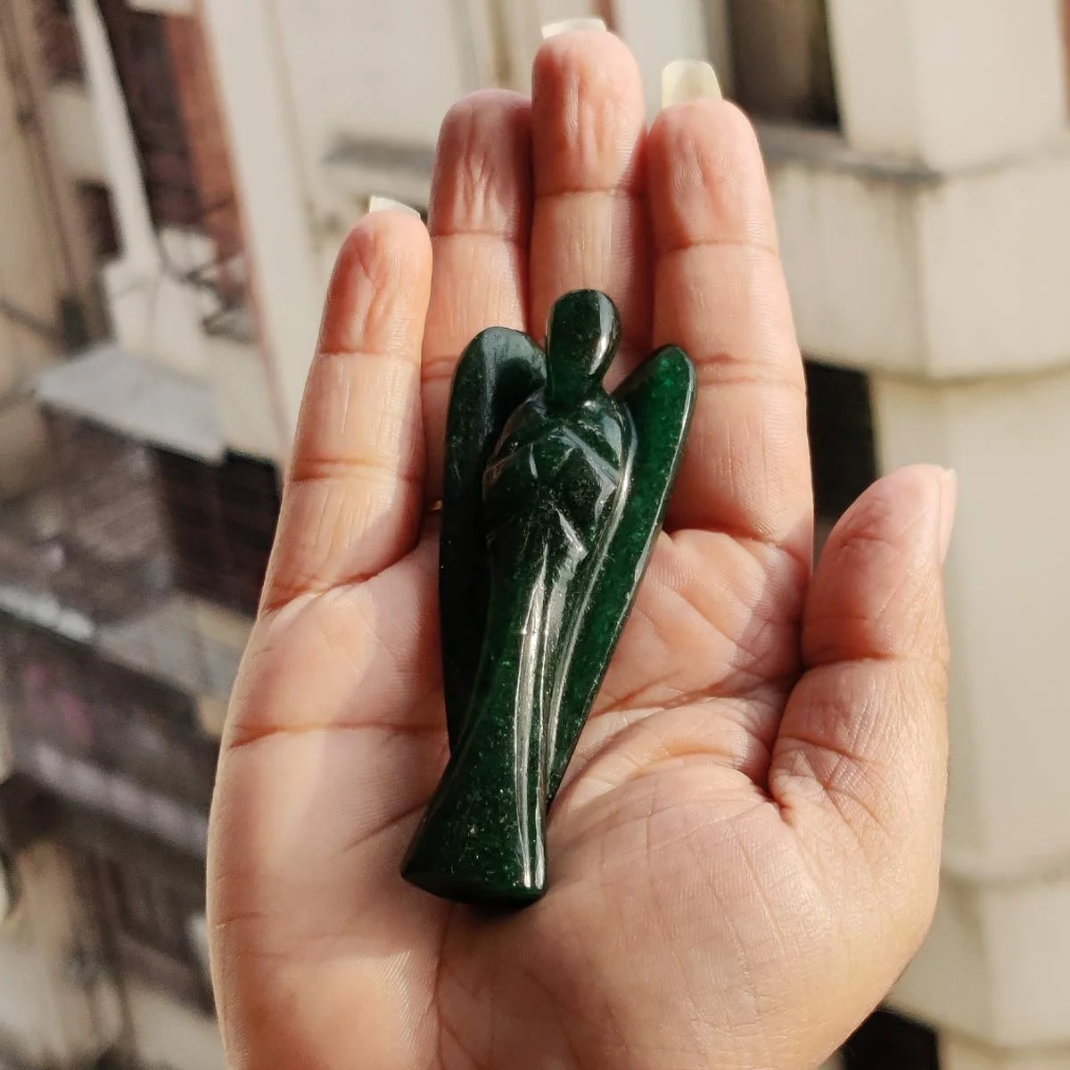 Green Jade Stone Angel Pocket Figurines | Size 2 inch Natural Healing Crystal Reiki Chakra Stone