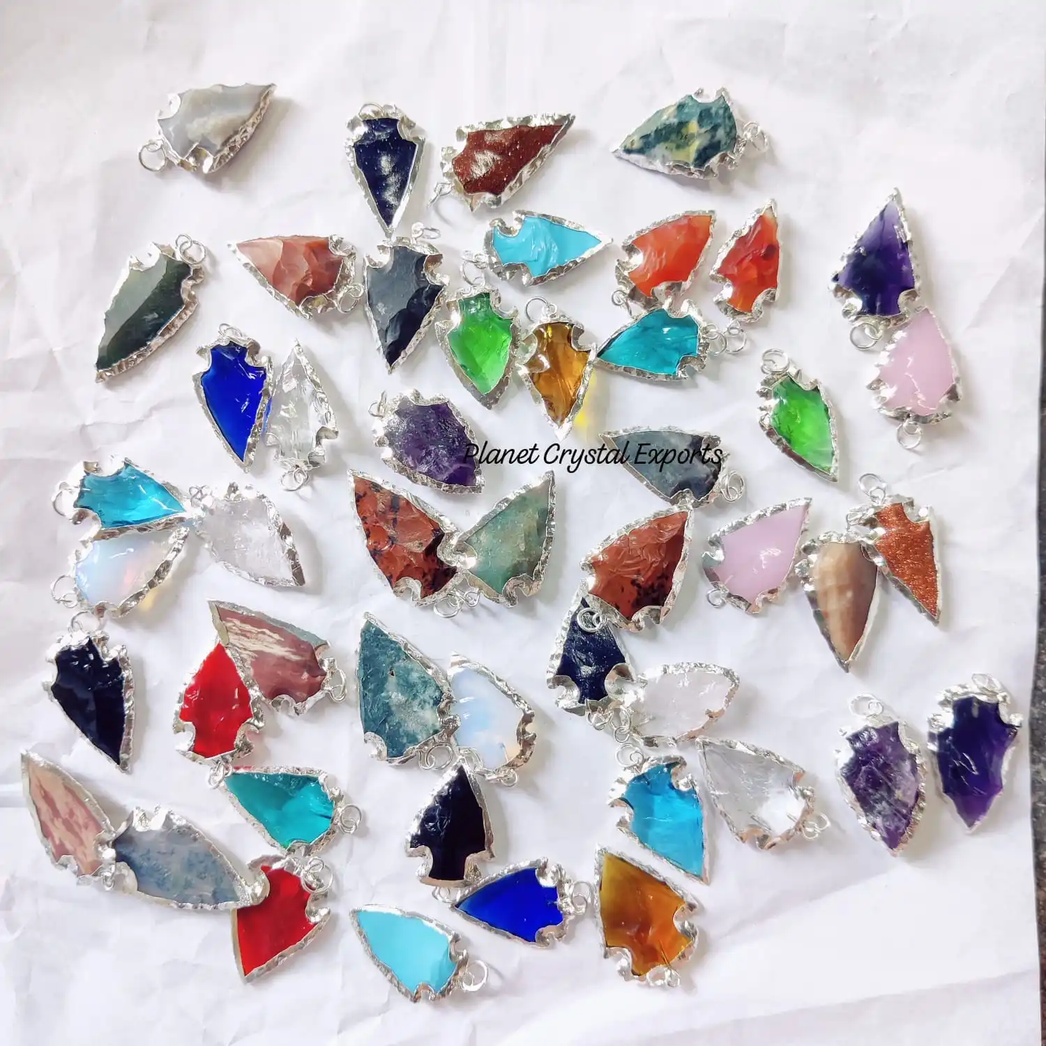 Blue Obsidian Unique Feng Shui Style Crystal Pendant Hand-Knapped Arrowhead Sier Electroplated Quartz Semi-Precious Stone Craft