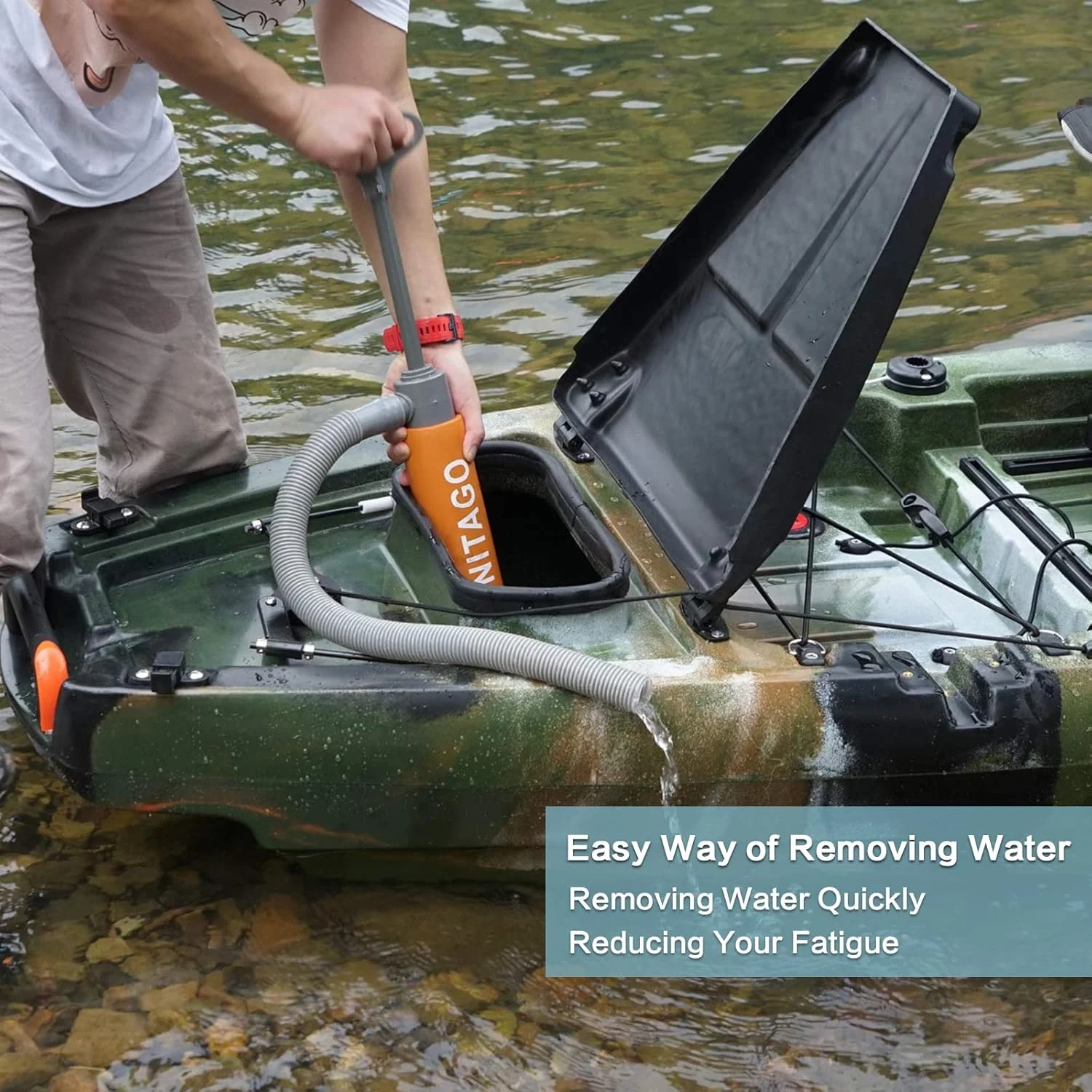 Floating Bilge Pump for Kayak Canoe and Boat 17 Inch Manual Kayak Hand Water Pumps with Reversible Hose