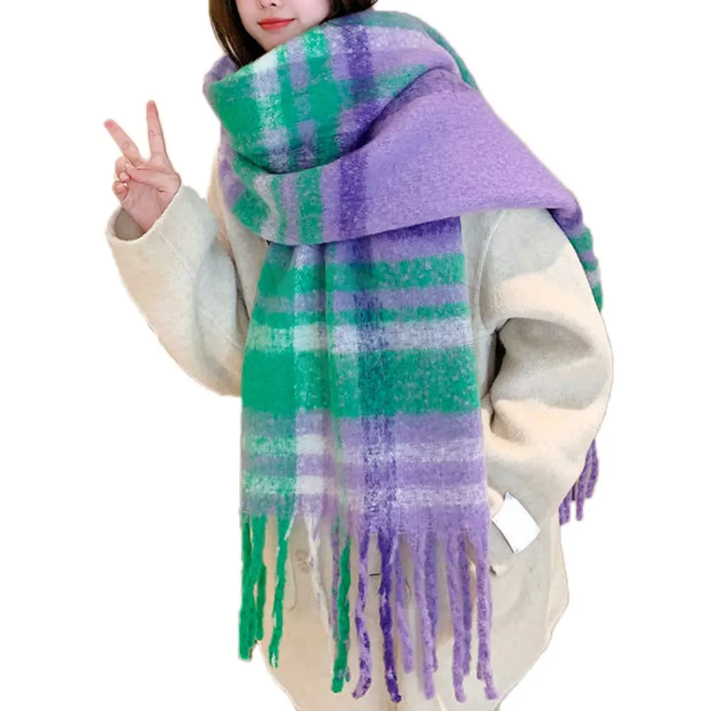 Custom OEM & ODM Brushed Mohair Scarf Multicolor Striped Winter Knitted Scarf Knitwear Warm Designer Mohair Scarf