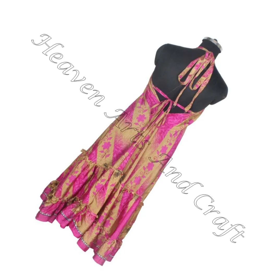 Bohemian Women Long V-Neck Floral Print Loose Beach Bohemian Dresses Casual Boho Vintage Silk Sari Dress Ladies Elegant Dinner