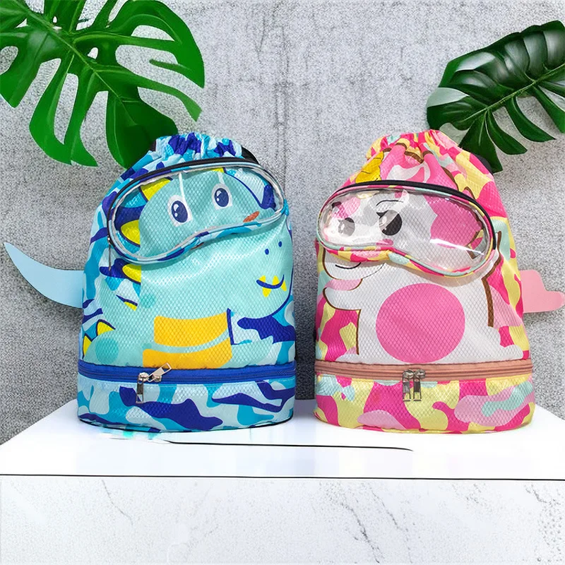 Summer Beach Drawstring Bag Surfing Kids Swimming Drawstring Backpack Vacation  Week Miami Dry Wet Clear Window Swim Backpack