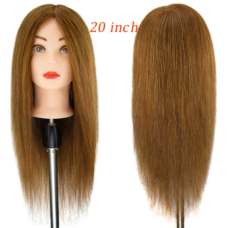 Ready to Ship Realistic 20 Inch Human Hair Manikin Heads for Barber Hairdresser Hair Cutting and Practice Female Training Head