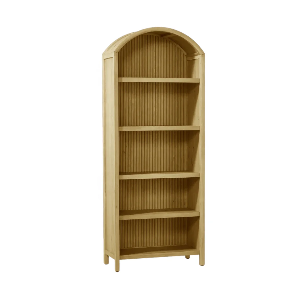 Solid Teak Wood Bookcase Natural Finish Modern Design with Adjustable Shelves