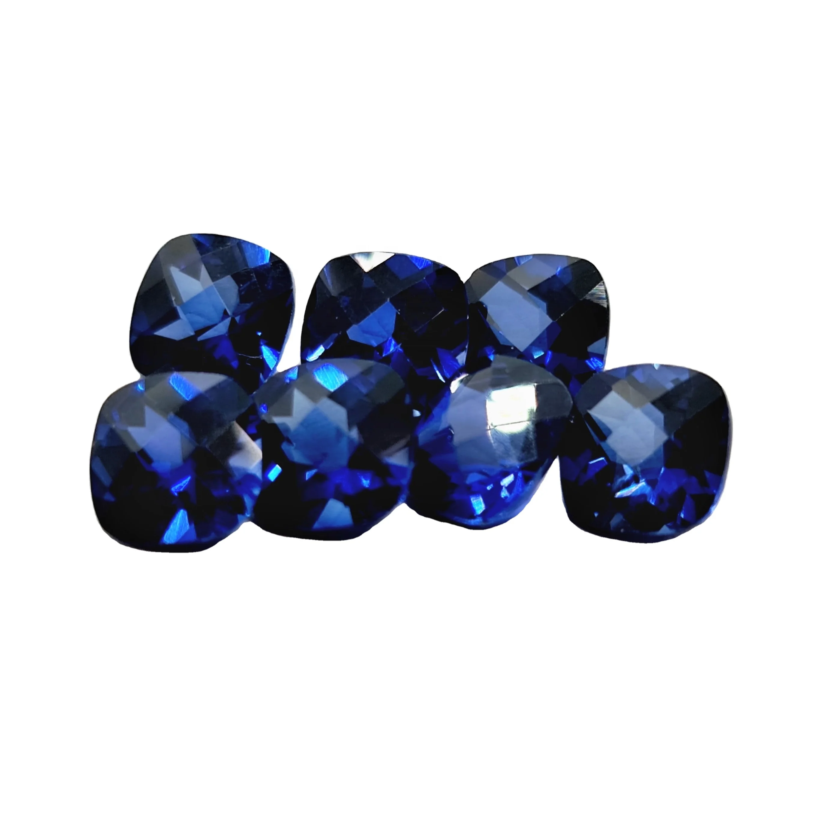 Lab Made Gemstone Blue Sapphire facet cut cushion shape checkerboard cut All Shapes And Sizes Cut On Custom Orders In Wholesale