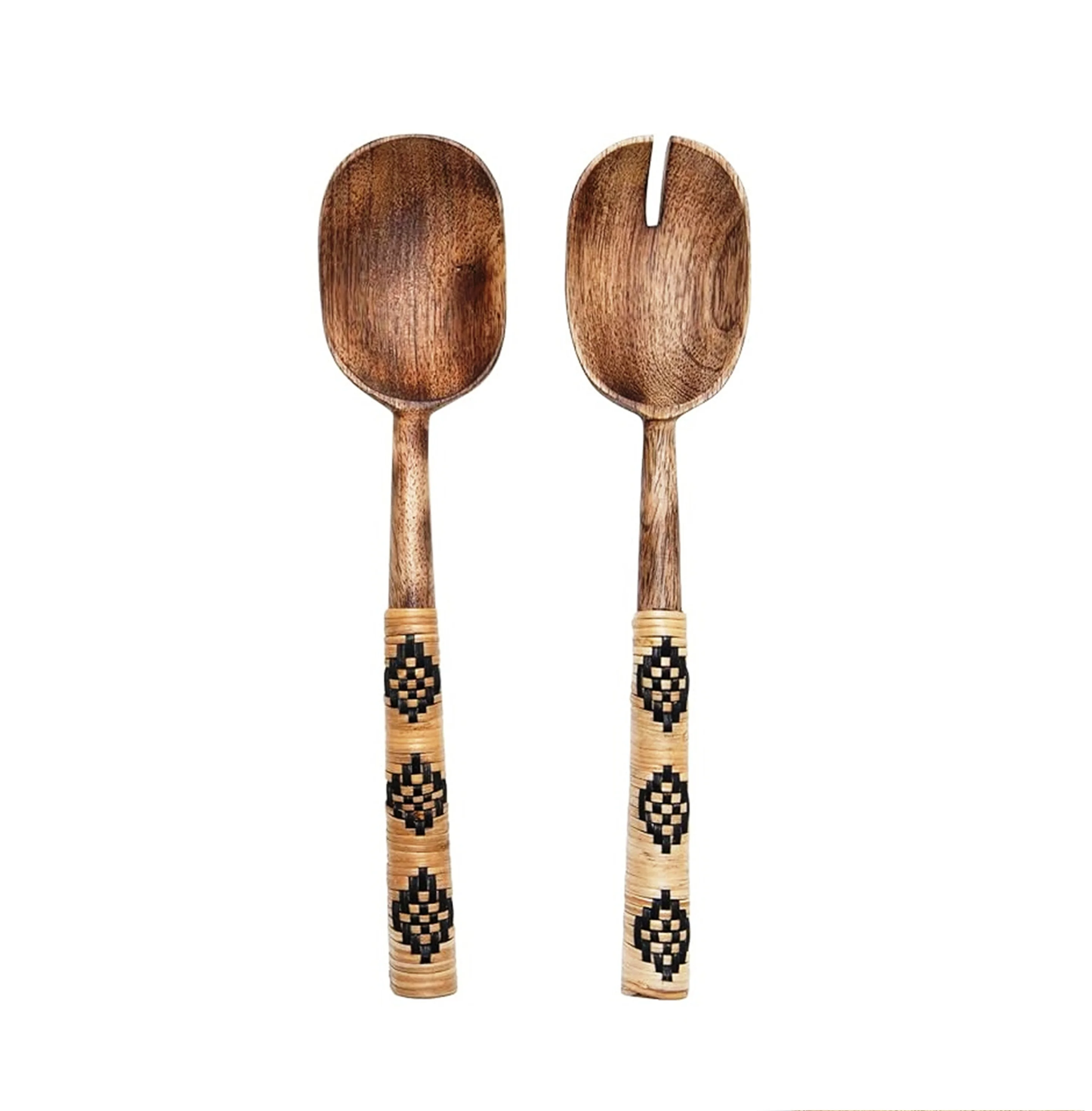 Buy Blue Natural Wood Salad Servers With Flower Design 1  Set of Handmade Wooden Salad Server Spoons Forks Made In India