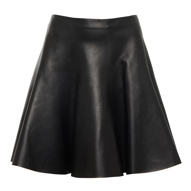 Spring Autumn Women Black 100% Leather  Cotton Skirts High Waist Club Line Solid Color Mini Skirts Plus Size Leather Skirt