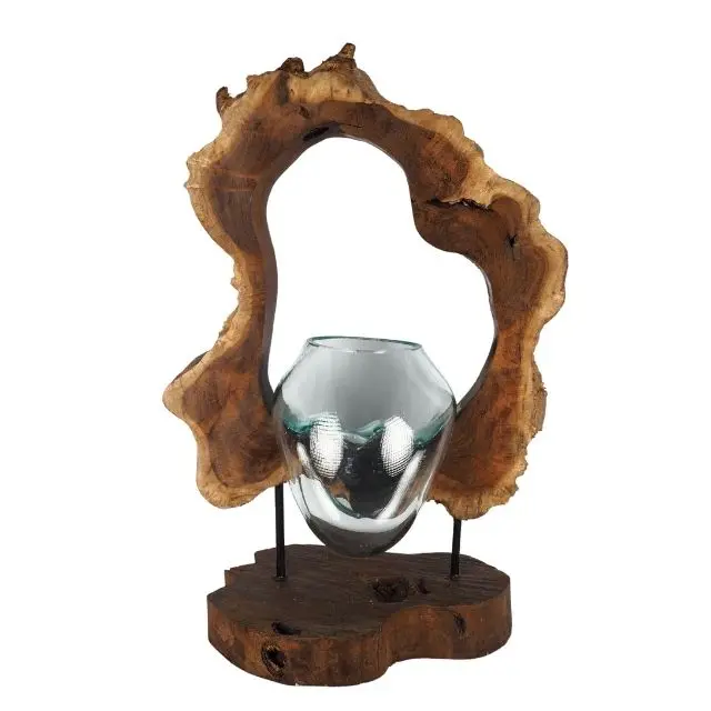 Molten Glass On Gamal Wood, Driftwood Terrarium,  Glass Bowl On Driftwood