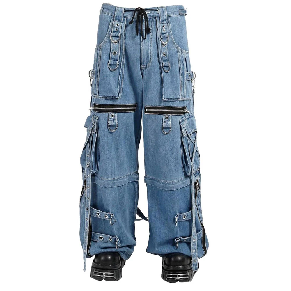 Light Blue Color High Street Newest Design Good Quality Denim Pants Fashionable Men Wear Gothic Denim Pants