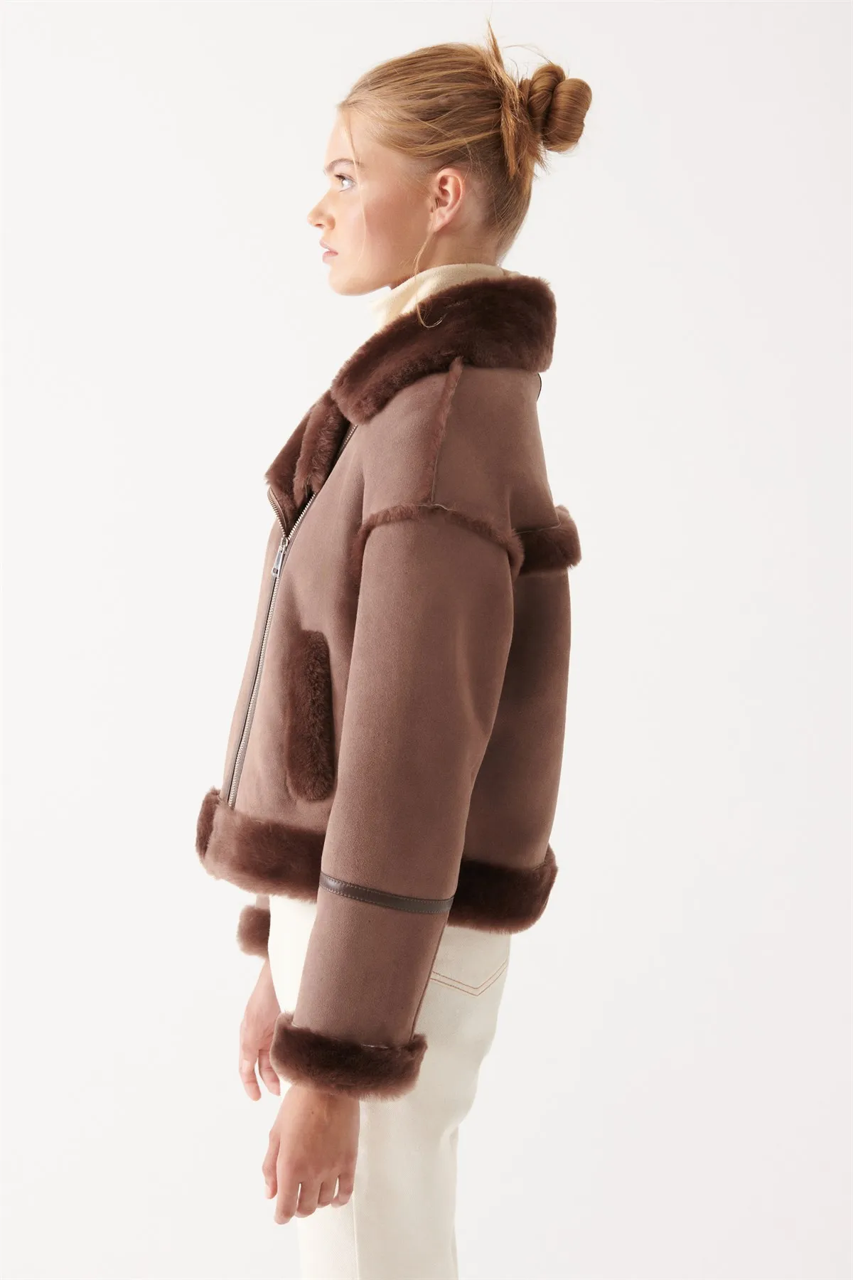 2023 Fashion Women Fashion Sheepskin Suede Leather Shearling Jacket Real Leather Biker Jacket Thick Genuine Leather Women Jacket