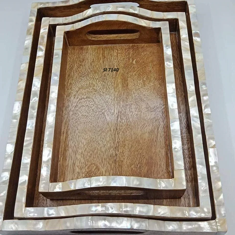 Serving Tray Metal and Wood Enamel Work Resin Bone Horn work Stylish Decor and Service Tray Plate Home Hotel Restaurant Bar