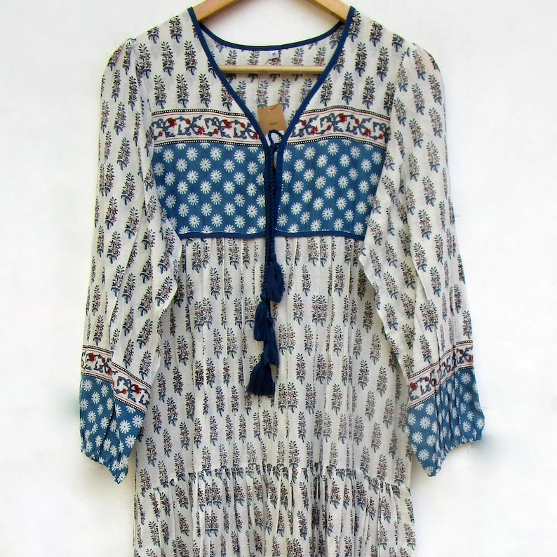 Long Dress with Print Stylish Floral Women green Summer Dress Casual Dresses Loose 100% Cotton new artical 2023