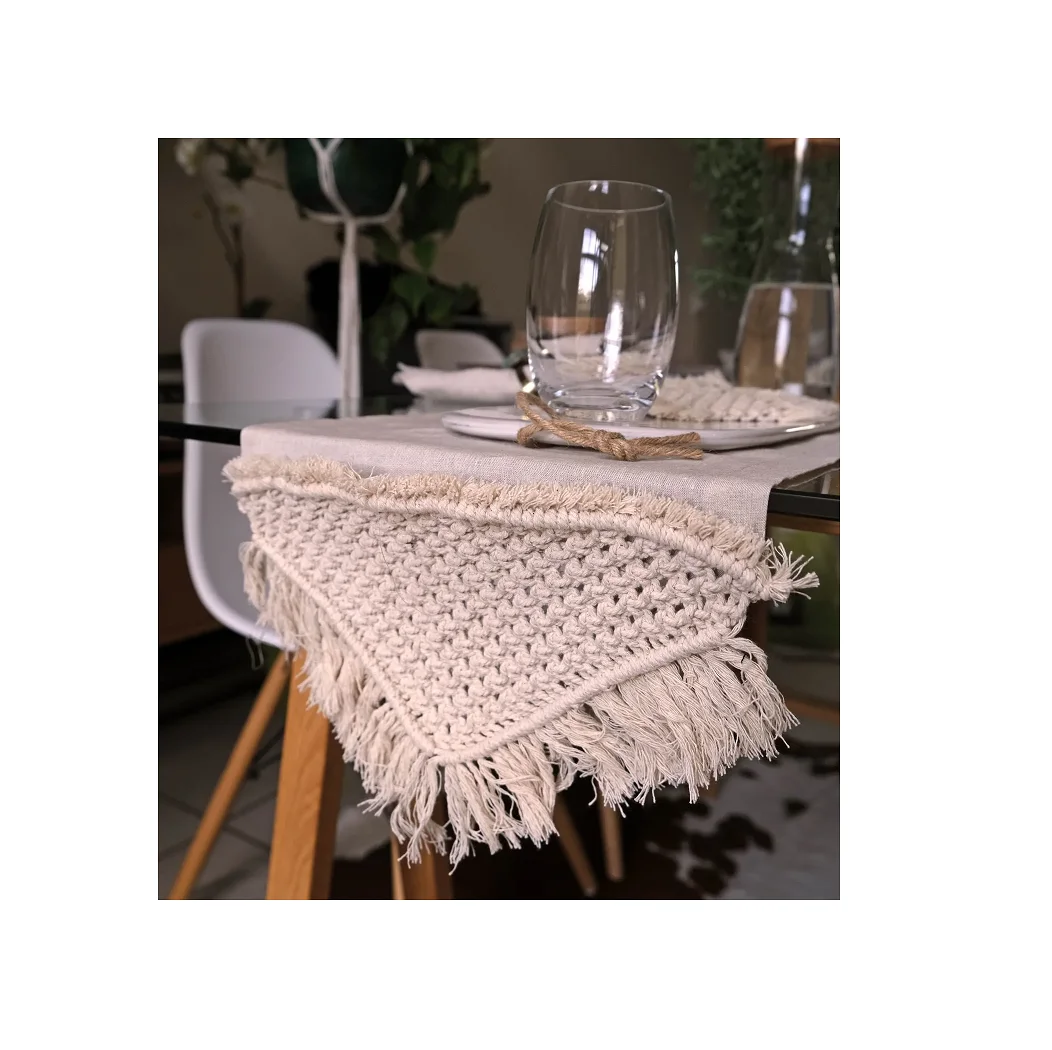 Kitchen Supplies Dining Heat Resistant Round Placemats Boho Macrame Woven Tassel Print Table Mats Pad Non-Slip Placemats